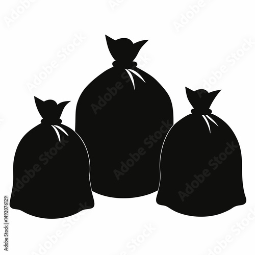Three black garbage bags icon illustration
