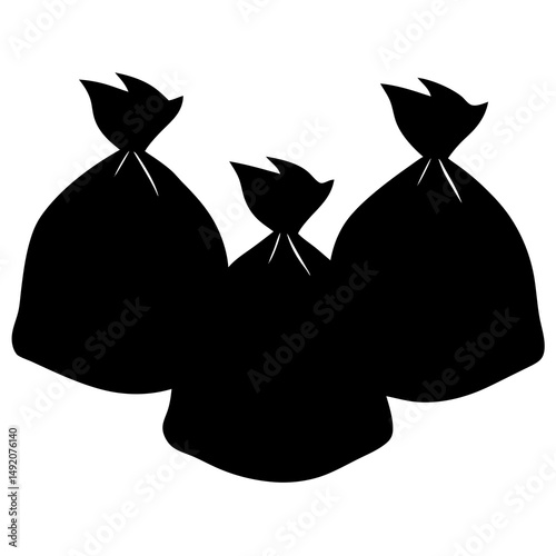 Three black garbage bags silhouette illustration