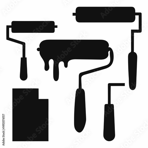 Paint roller silhouettes tools and painted surface