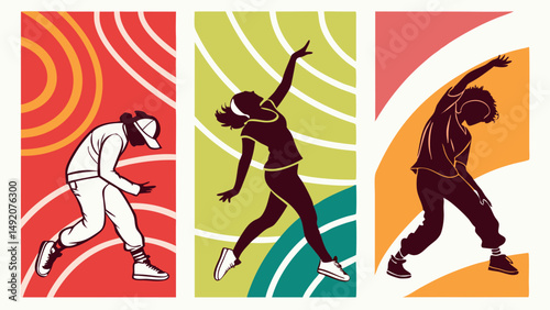 Modern Dance and Fitness Silhouettes Illustration Set - Colorful Dynamic Art