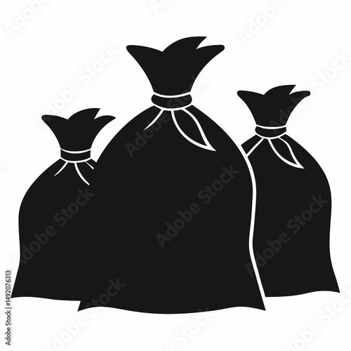 Three tied burlap sacks icon illustration