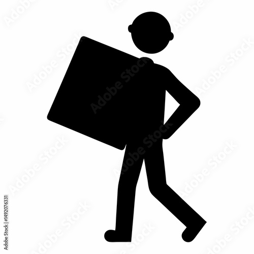 Silhouette of a person carrying a large box