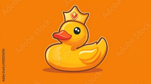 Digital illustration of a cute, yellow rubber duck with a golden crown and pink eyes.