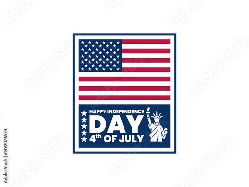 Flat Style Independence Day Poster with American Flag and Statue of Liberty
