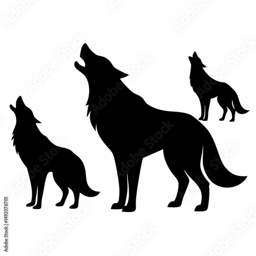 Three howling wolf silhouettes in black