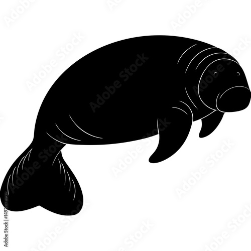 Black silhouette of a manatee swimming