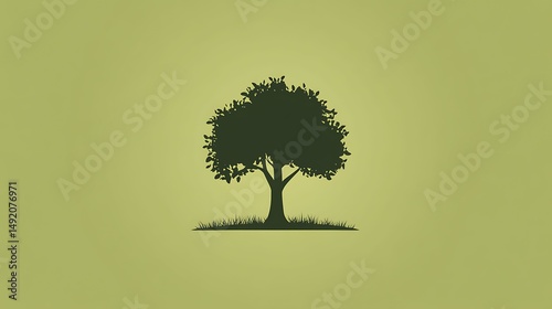 Digital illustration of a simple black tree silhouette with a green lawn beneath.