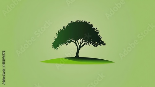 Digital illustration of a tree silhouetted against a grassy hill, representing nature and serenity.