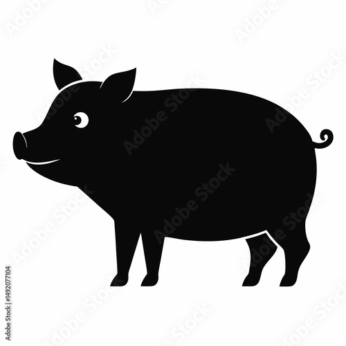 Simple black silhouette of a happy pig