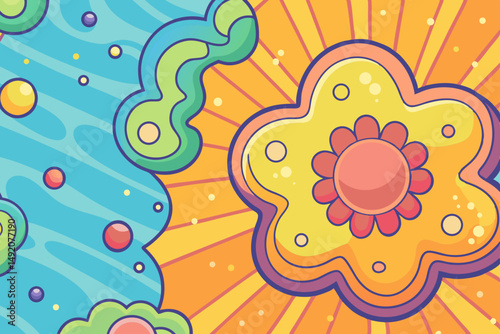 Abstract 1960s psychedelic flower and shapes screen background