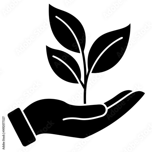Hand holding a sprout growth and sustainability icon