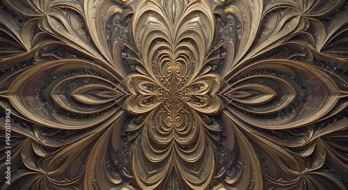Golden Fractal Tapestry: 3D Rendered Elegance