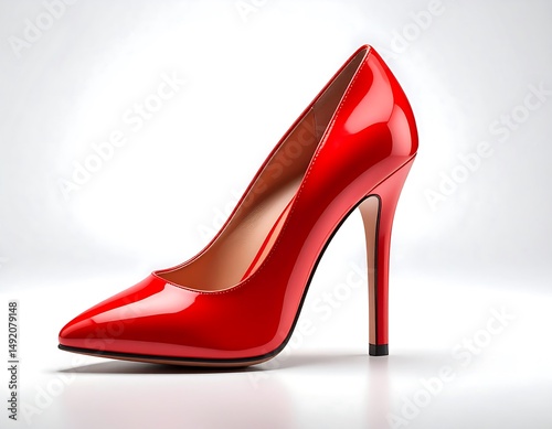 Elegant Red Stiletto High Heel Shoe Against a Bright White Background