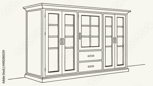Elegant Classic Wood Display Cabinet Buffet Hutch with Glass Doors and Storage Drawers