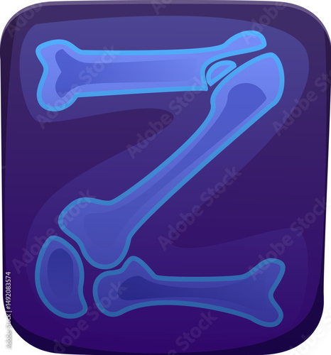 Medical font typeface, bones x-ray picture letter Z. Medical diagnostics font element, healthcare isolated cartoon vector typeset symbol. Hospital ABC letter or medicine English alphabet type sign