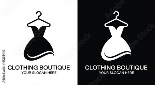 Clothing Boutique Logo Bold Black Dress Hanger Symbol for Fashion Stores and Apparel Brands