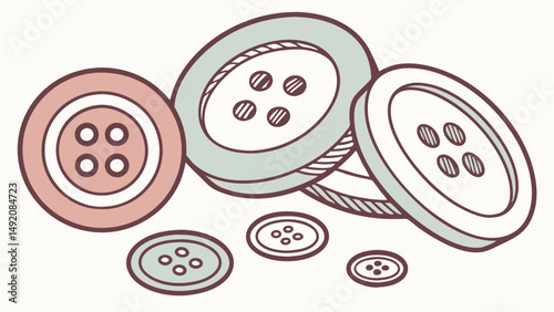 Assorted Pink and Blue Sewing Buttons Illustration Craft and Sewing Supplies Drawing Various Sizes