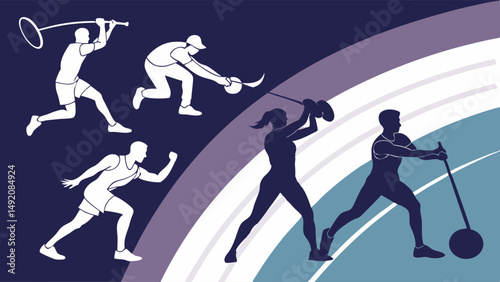 Sports Training Silhouettes Dynamic Athletes Running Throwing and Lifting Weights Vector Art