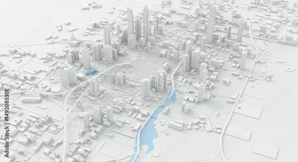 Fototapeta premium 3D city model, light gray