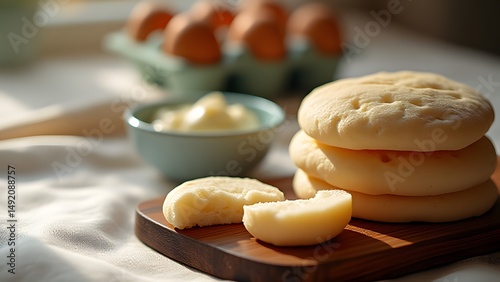 Soft Homemade Flatbreads Stacked on Wood Cutting Board