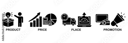 Marketing mix 4P icon set vector illustration concept with icon of product, price, place, and promotion