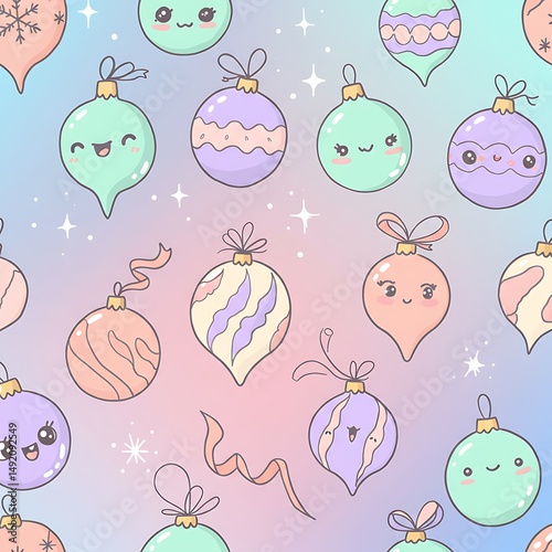 Kawaii Christmas Ornaments: Pastel Dreamland Pattern