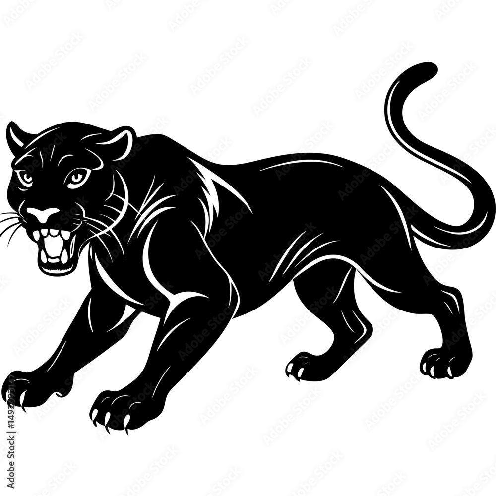 Obraz premium Black panther runing vector Silhouette on white background
