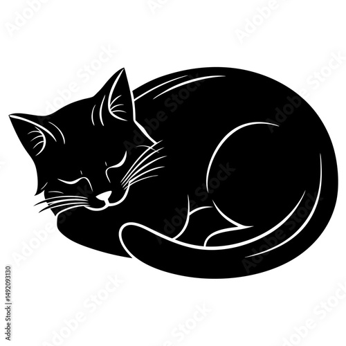 Cat slepping vector Silhouette on white background