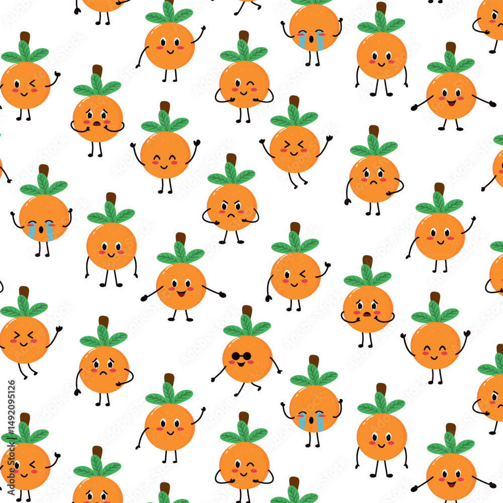 Obraz premium cute citrus fruit clipart fruit cartoon kawaii seamless pattern