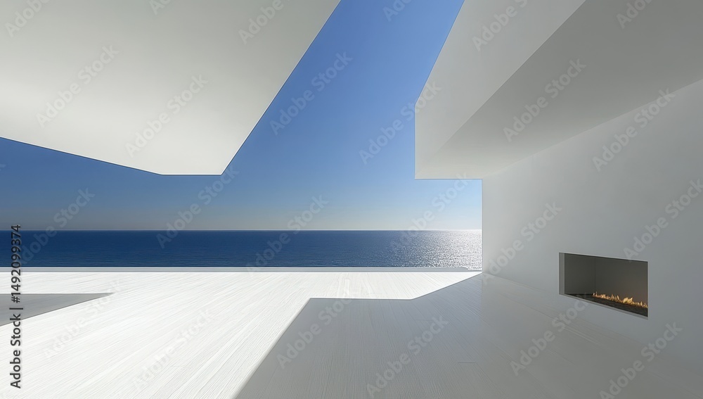 Fototapeta premium White modern home with ocean view