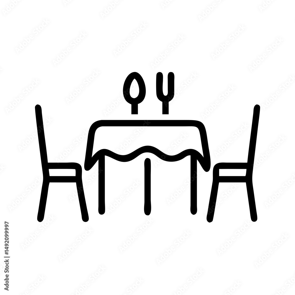 Simple table setting, restaurant icon, black and white, for menus Simple table setting, restaurant icon, black and white, for menus