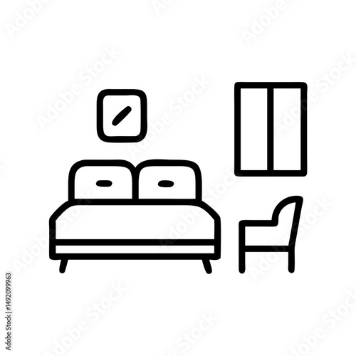 Simple hotel suite room illustration, for websites
