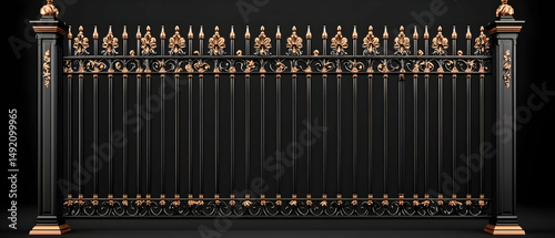 Ornamental Black Metal Fence With Copper Accents