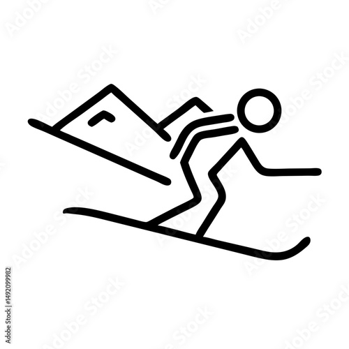 Skier descending a slope, minimalist line art, for winter sports promotions