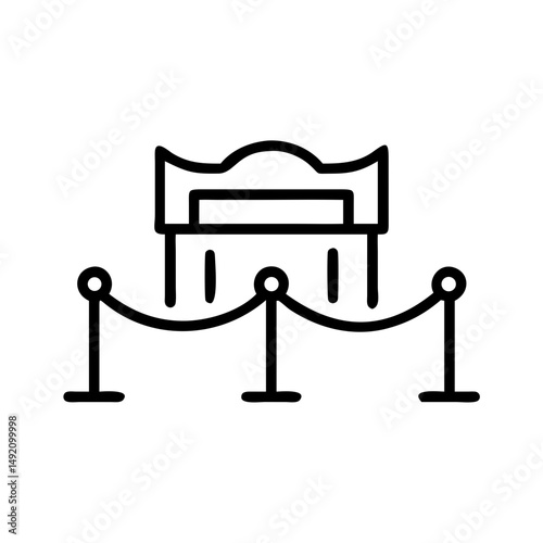 Museum exhibit display, rope barrier, isolated, for website design