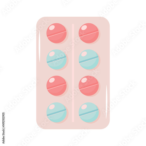 Pills in blister pack on white background. Capsules with Medicine. Vector illustration.