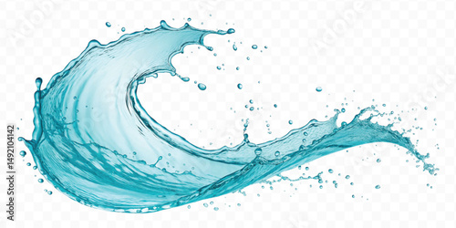 realistic smooth turquoise liquid water splash in curve style isolated on transparent background