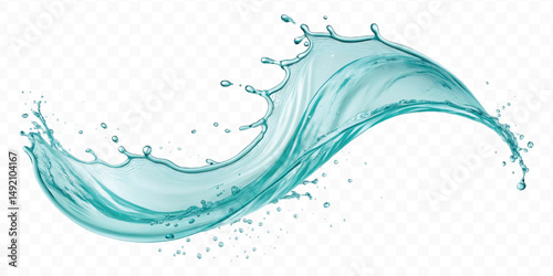 realistic smooth turquoise liquid water splash in curve style isolated on transparent background