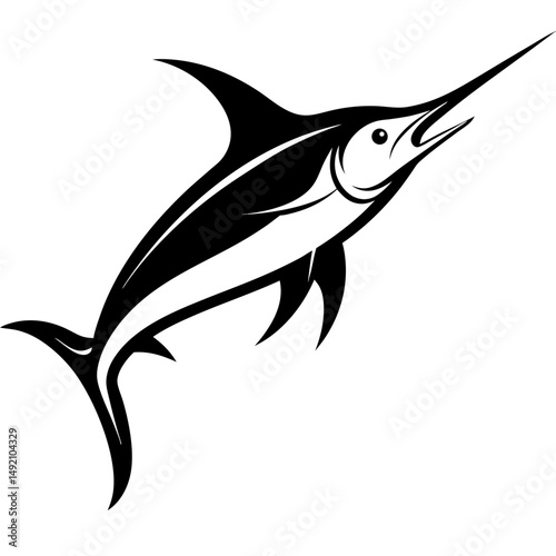 Stylized Marlin Fish Illustration – Bold Black and White Tribal Ocean Design SVG