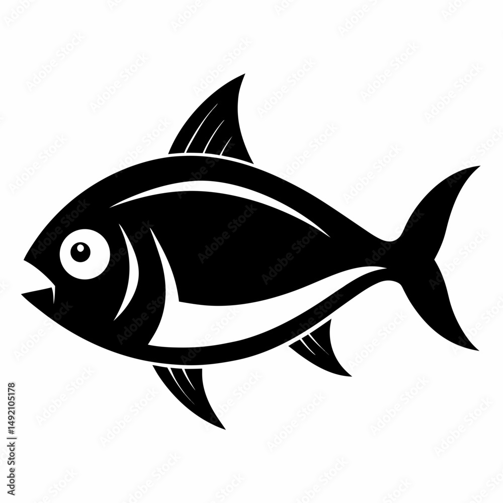 Fototapeta premium Black and White Tuna Fish Illustration – Stylized Side Profile Drawing for Logos, Science, or Symbolism SVG