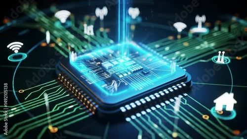 A Glowing Microchip Surrounded by Circuitry: An Artistic Representation of Modern Technology and Innovation in Electronics and Digital Engineering