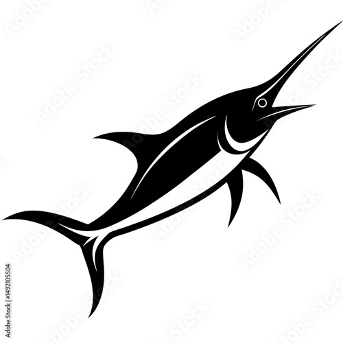 Stylized Marlin Fish Illustration – Bold Black and White Tribal Ocean Design SVG