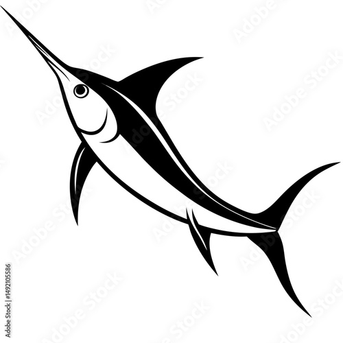 Stylized Marlin Fish Illustration – Bold Black and White Tribal Ocean Design SVG