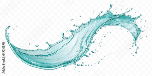 realistic smooth turquoise liquid water splash in curve style isolated on transparent background