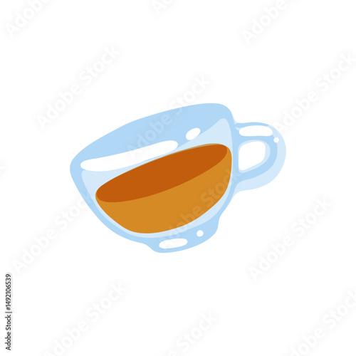 Glass Cup of Hot Tea Illustration. Transparent glass cup filled with hot tea in warm tones, simple hand-drawn style on white background. 