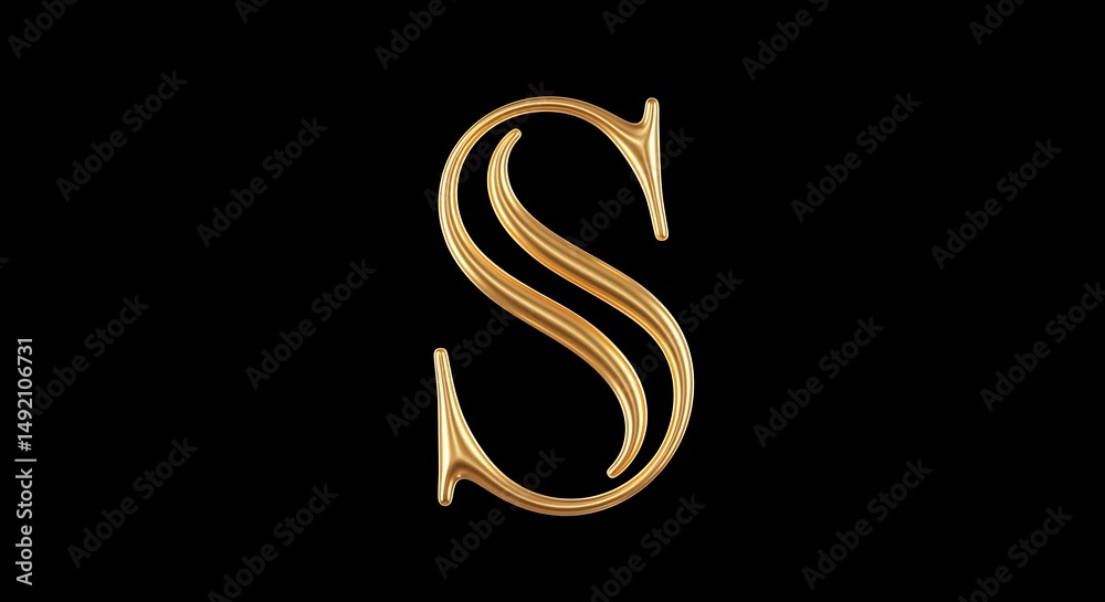 Fototapeta premium Golden Letter S on Black Background Elegant Font