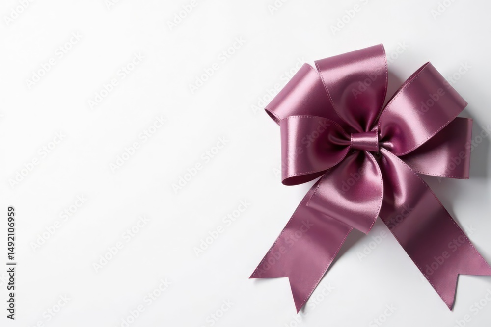 Elegant mauve satin ribbon bow on white background, perfect for gift wrapping, crafting projects, or adding a touch of sophistication to your design. Elegant mauve satin ribbon bow on white background, perfect for gift wrapping, crafting projects, or adding a touch of sophistication to your design.
