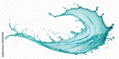 realistic smooth turquoise liquid water splash in curve style isolated on transparent background