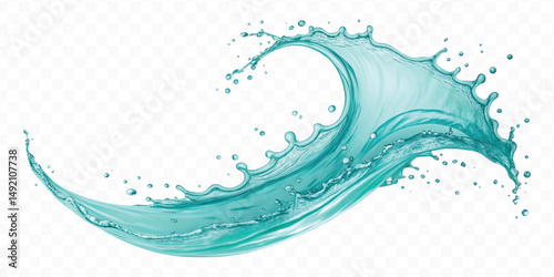 realistic smooth turquoise liquid water splash in curve style isolated on transparent background