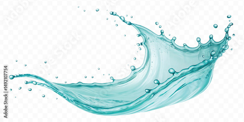 realistic smooth turquoise liquid water splash in curve style isolated on transparent background